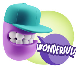 3d Rendering Smile Character Emoticon Expression saying Wonderfu