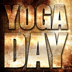 yoga day, 3D rendering, metal text on rust background