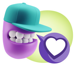 3d Rendering Smile Character Emoticon Expressing Love with a Hea