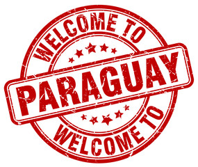 welcome to Paraguay red round vintage stamp