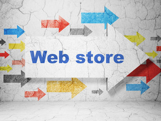 Web design concept: arrow with Web Store on grunge wall background