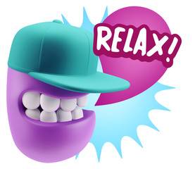3d Rendering Smile Character Emoticon Expression saying Relax wi