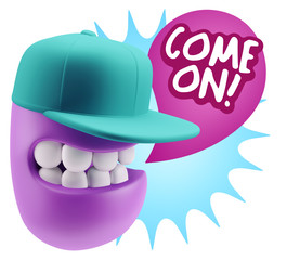 3d Illustration Laughing Character Emoji Expression saying Come