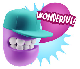 3d Rendering Smile Character Emoticon Expression saying Wonderfu