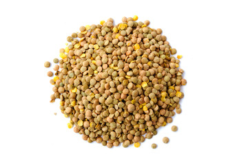 Lots of lentils isolated on white
