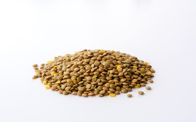 Lots of lentils isolated on white