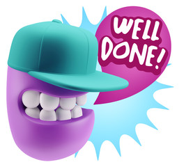 3d Rendering Smile Character Emoticon Expression saying Well Don