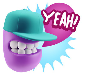 3d Illustration Laughing Character Emoji Expression saying Yeah
