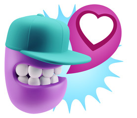 3d Rendering Smile Character Emoticon Expressing Love with a Hea