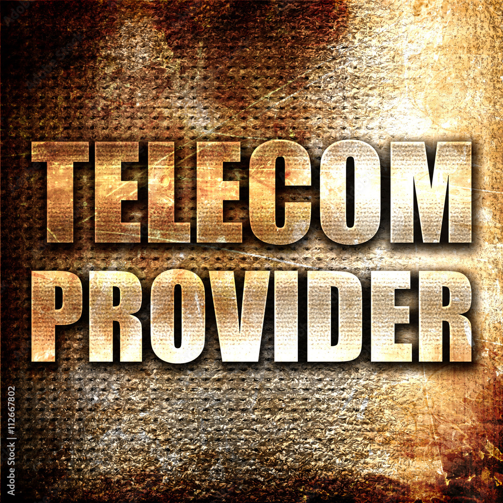 Poster telecom provider, 3d rendering, metal text on rust background
