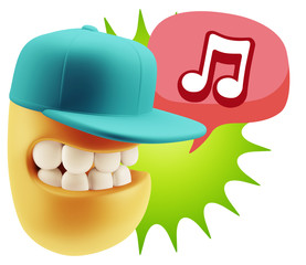 3d Rendering Smile Character Emoticon Expression saying Music No