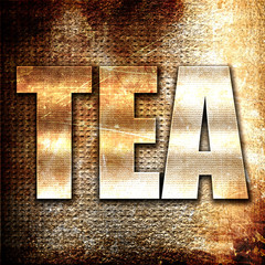 tea, 3D rendering, metal text on rust background