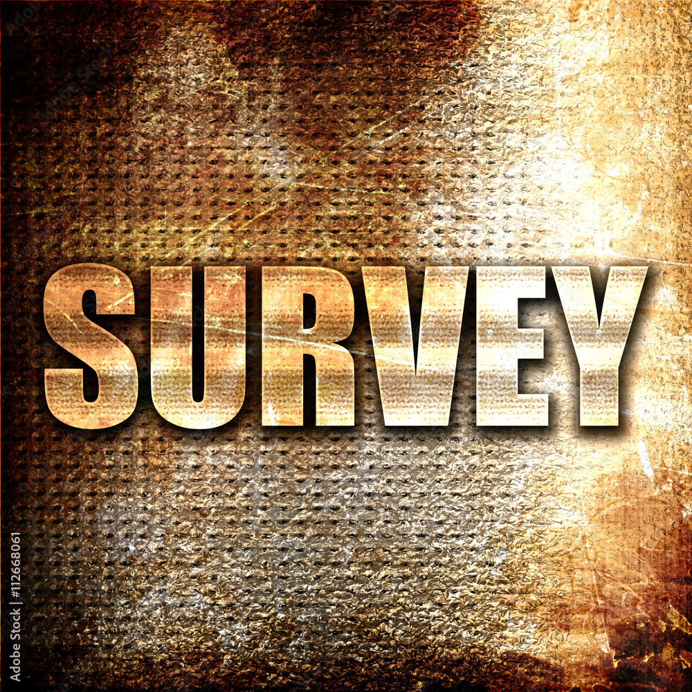 Poster survey, 3d rendering, metal text on rust background