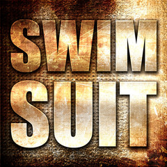 swimsuit, 3D rendering, metal text on rust background