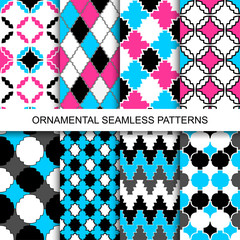 Colorful ornamental seamless patterns.