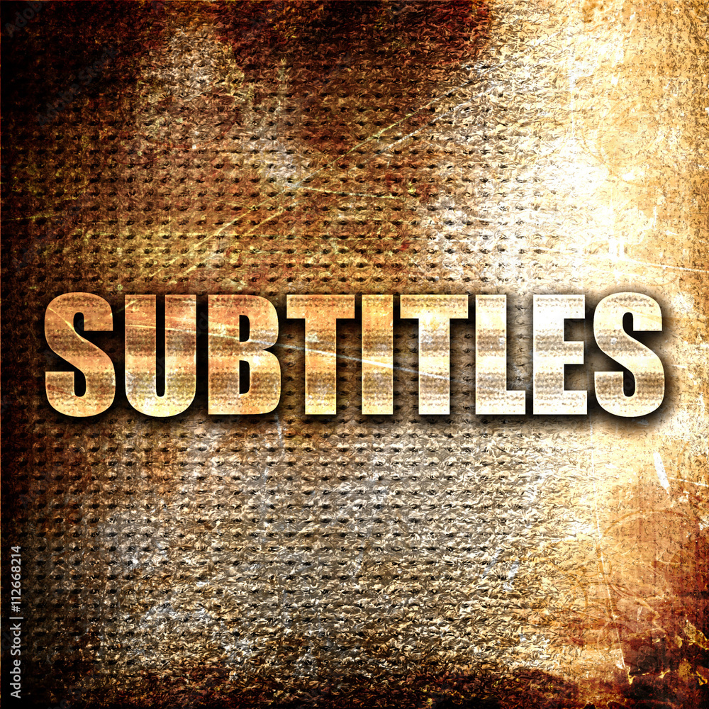 Poster subtitles, 3d rendering, metal text on rust background