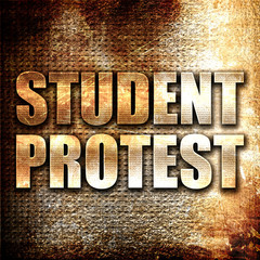 student protest, 3D rendering, metal text on rust background