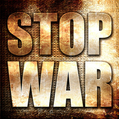stop war, 3D rendering, metal text on rust background