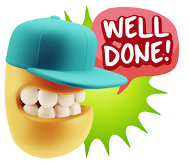 3d Rendering Smile Character Emoticon Expression saying Well Don