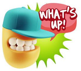 3d Rendering Smile Character Emoticon Expression saying What'S U