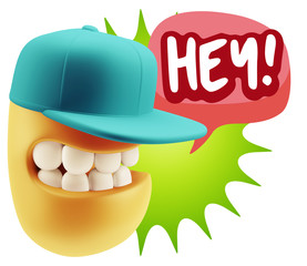 3d Illustration Laughing Character Emoji Expression saying Hey w