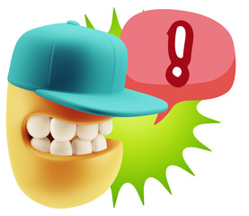 3d Rendering Smile Character Emoticon Expression saying ! with C