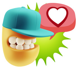 3d Rendering Smile Character Emoticon Expressing Love with a Hea