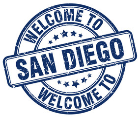 welcome to San Diego blue round vintage stamp