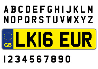 british car plate with letters and numbers