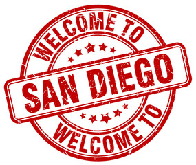 welcome to San Diego red round vintage stamp