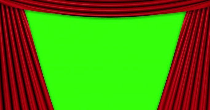 high quality animation perfectly red curtain opening movement background, with chroma key green screen