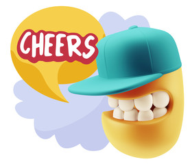 3d Rendering Smile Character Emoticon Expression saying Cheers w
