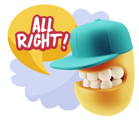 3d Rendering Smile Character Emoticon Expression saying All Righ