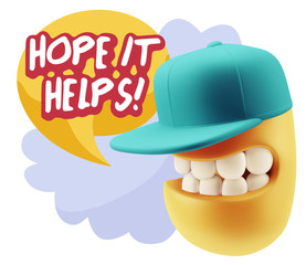 3d Illustration Laughing Character Emoji Expression saying Hope