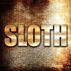 sloth, 3D rendering, metal text on rust background © Argus