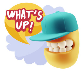 3d Rendering Smile Character Emoticon Expression saying What'S U