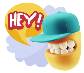3d Illustration Laughing Character Emoji Expression saying Hey w