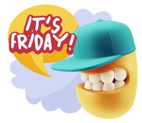 3d Rendering Smile Character Emoticon Expression saying It's Fri