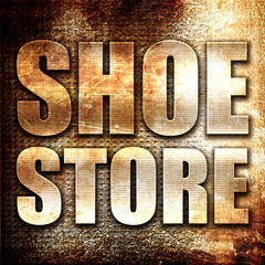 shoe store, 3D rendering, metal text on rust background