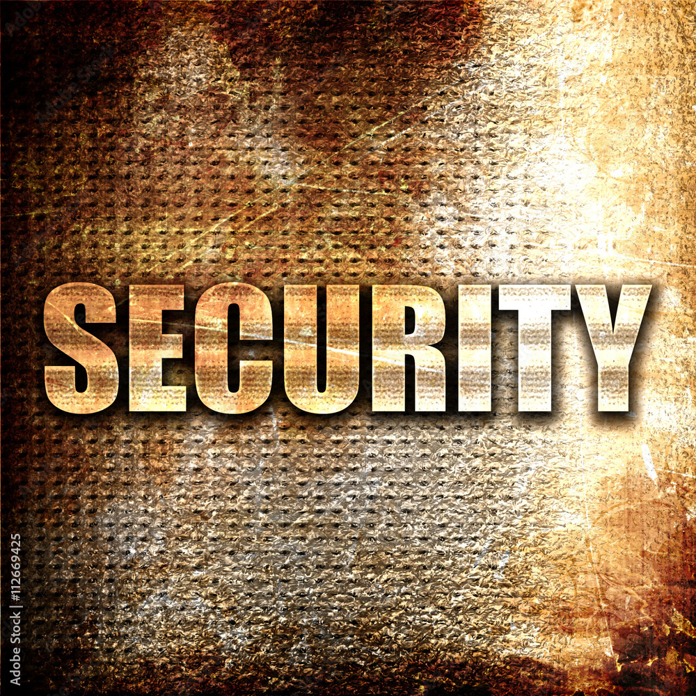 Poster security, 3d rendering, metal text on rust background