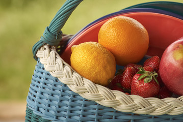 fruit basket - countryside - side view closeup