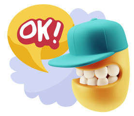 3d Rendering Smile Character Emoticon Expression saying Ok with