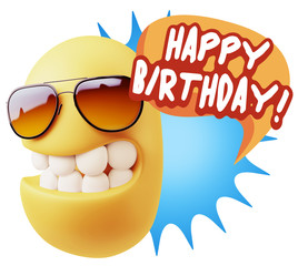 3d Rendering Smile Character Emoticon Expression saying Happy Bi