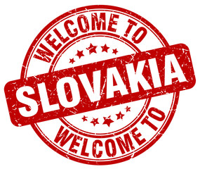 welcome to Slovakia red round vintage stamp