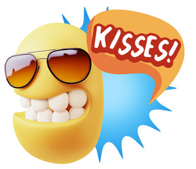3d Rendering Smile Character Emoticon Expression saying Kisses w