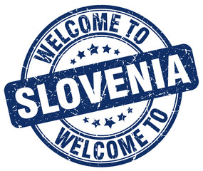 welcome to Slovenia blue round vintage stamp