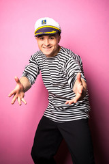 very attractive young man model dressed like a sailor - studio shoot