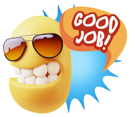 3d Rendering Smile Character Emoticon Expression saying Good Job