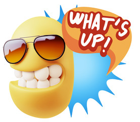 3d Rendering Smile Character Emoticon Expression saying What'S U