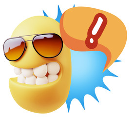 3d Rendering Smile Character Emoticon Expression saying ! with C